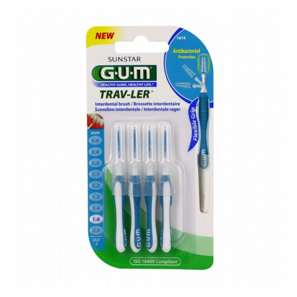 GUM Manche par 4 unités avec Brossette Fine (1,6mm)