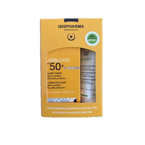 OFFRE ISISPHARMA PACK UVEBLOCK 50 DRY TOUCH TEINTE MEDUIM+TEEN DERM GEL _ 40ML